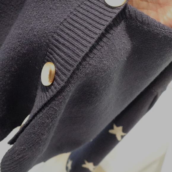 STORIA Navy Crop Carigan Sweaster with Ecru  STARS on sleeve  womans M - Picture 6 of 8
